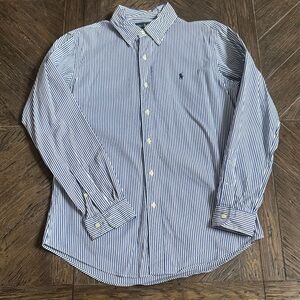 Ralph Lauren Navy and White Striped Men’s Button Down Shirt - Size Medium